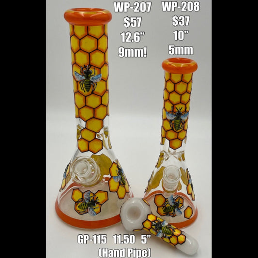 10" Beaker w/ Hand Painted Honeycomb and Bees [WP-G-208]