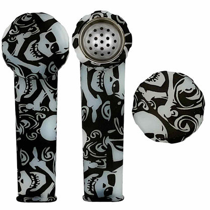 3.5" Silicone Hand Pipe w/ Metal Bowl, Lid & Carb in - Choose From Over 40 Prints! [HP-S-36]