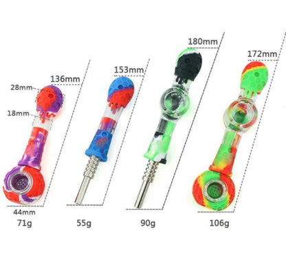 4-Way 14mm Silicone & Glass Nectar Collector & Hand Pipe - Gift box - Assorted Colors [NC-H-85]