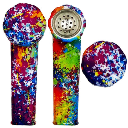 3.5" Silicone Hand Pipe w/ Metal Bowl, Lid & Carb in - Choose From Over 40 Prints! [HP-S-36]