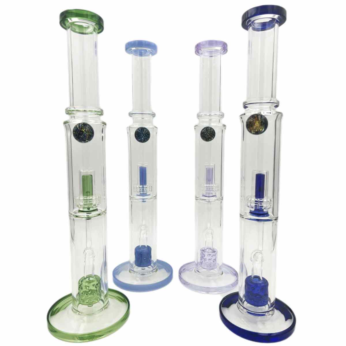 16" Straight Tube Dual Perc w/ Dichro Bead - Assorted Colors [WP-G-231]