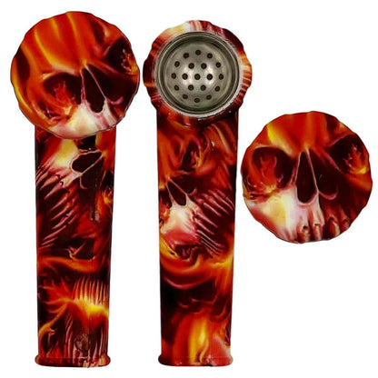 3.5" Silicone Hand Pipe w/ Metal Bowl, Lid & Carb in - Choose From Over 40 Prints! [HP-S-36]