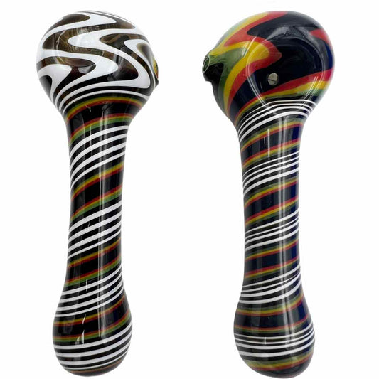 5"-5.25” Glass Hand Pipe w/ Wig Wag Designs - Assorted Colors [HP-G-177]