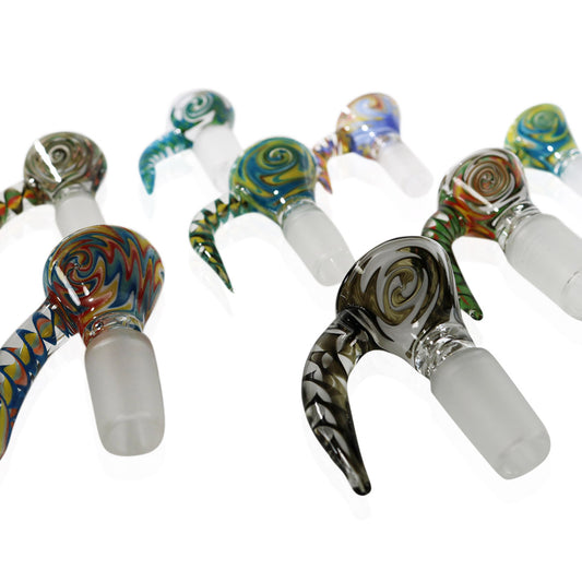 Glass Funnel Style Bowl with Horn in Assorted Colors (14mm or 18mm Male Joints)