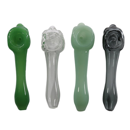 #GP111 4" Glass Hand Pipe with Skull Design (Assorted Colors)