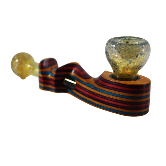 #H3(H3A) "THE MILL" 4.5" WOODEN/GLASS HYBRID HAND PIPE (WITH OR WITHOUT CRITTER)