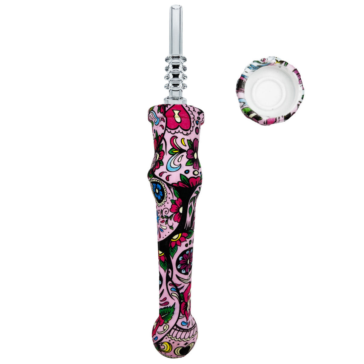 7.5" Sil. Nectar Collector Straw w/ 14mm Quartz Nail & Dab Dish - Now 19 Prints! [NC-S-7B-Q]