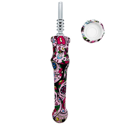 7.5" Sil. Nectar Collector Straw w/ 14mm Quartz Nail & Dab Dish - Now 19 Prints! [NC-S-7B-Q]