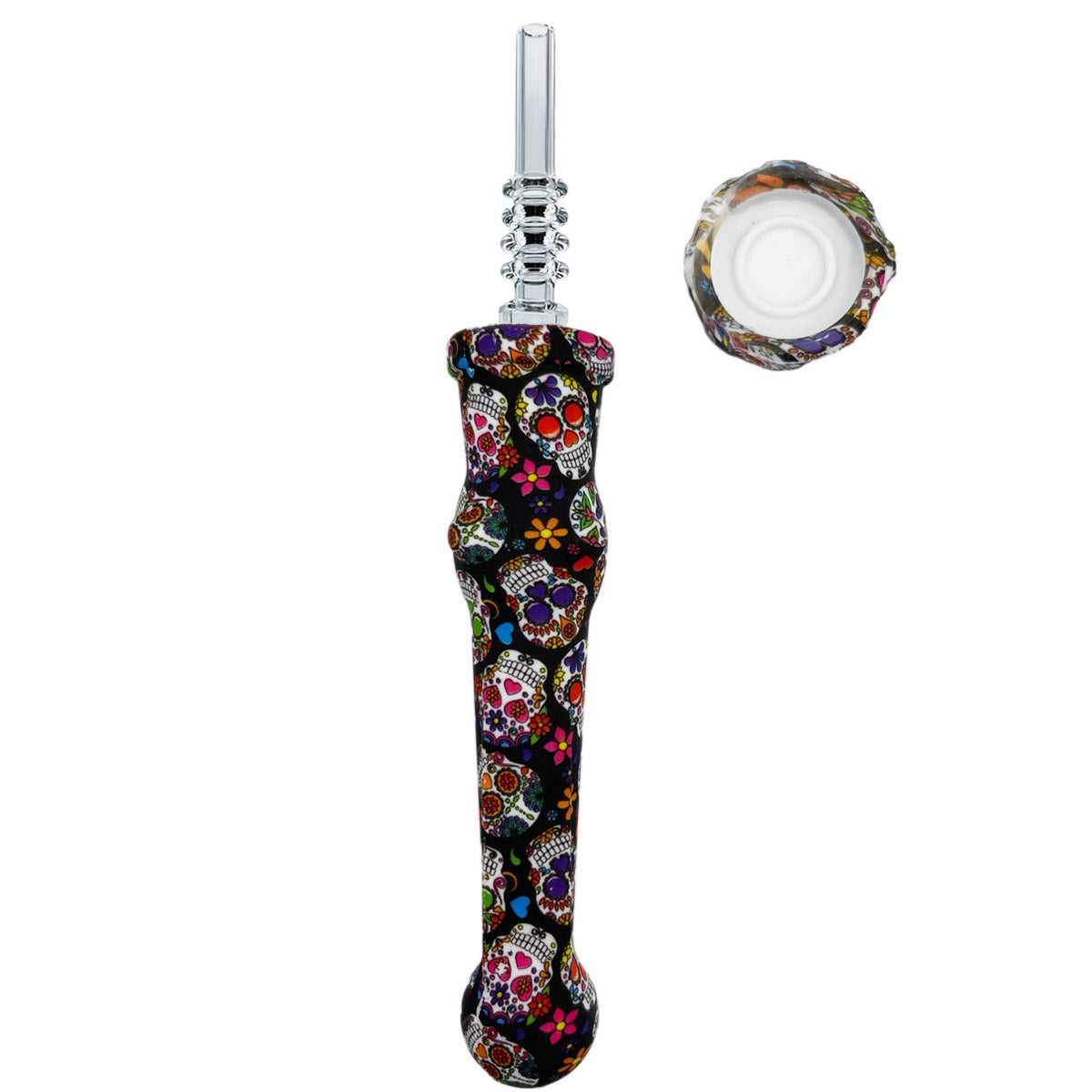 7.5" Sil. Nectar Collector Straw w/ 14mm Quartz Nail & Dab Dish - Now 19 Prints! [NC-S-7B-Q]
