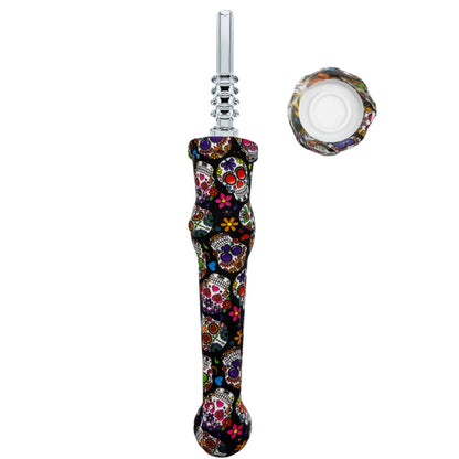 7.5" Sil. Nectar Collector Straw w/ 14mm Quartz Nail & Dab Dish - Now 19 Prints! [NC-S-7B-Q]
