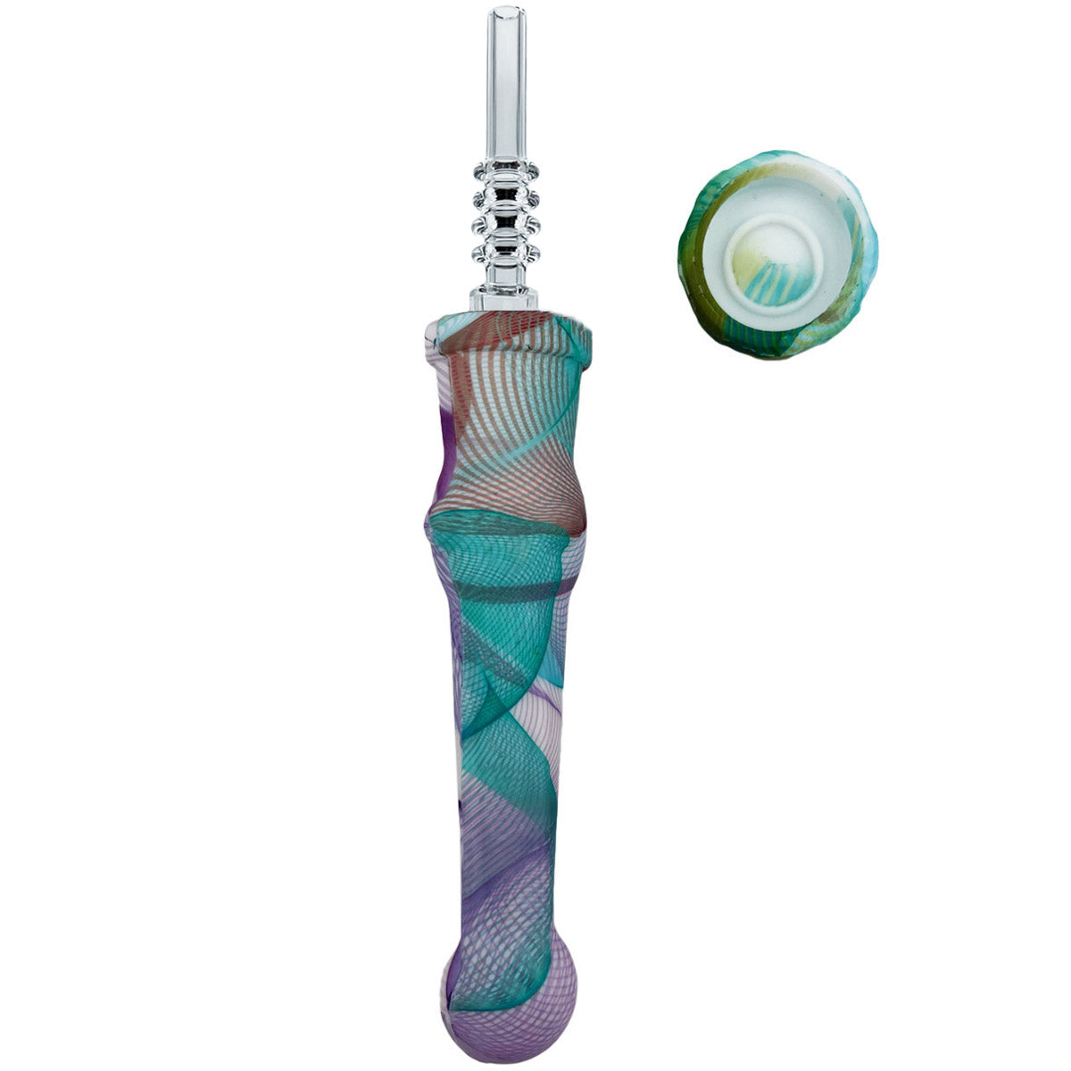 7.5" Sil. Nectar Collector Straw w/ 14mm Quartz Nail & Dab Dish - Now 19 Prints! [NC-S-7B-Q]
