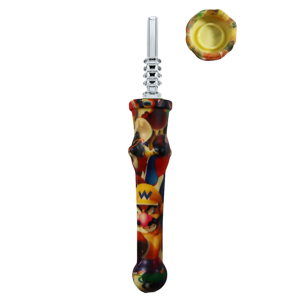 7.5" Sil. Nectar Collector Straw w/ 14mm Quartz Nail & Dab Dish - Now 19 Prints! [NC-S-7B-Q]