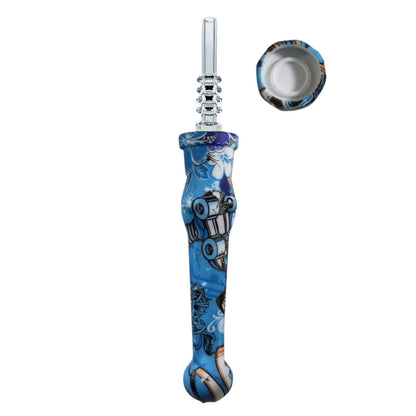 7.5" Sil. Nectar Collector Straw w/ 14mm Quartz Nail & Dab Dish - Now 19 Prints! [NC-S-7B-Q]