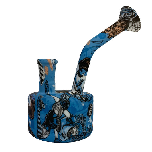 5.5" 2 Piece Silicone Banger Hanger  Water  Pipe w/ Accessories (Assorted Illustrated Prints) #SC105
