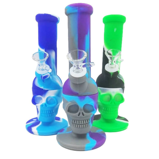 8.5" Two-Piece Skull Water Pipe - Assorted Colors [WP-S-71]