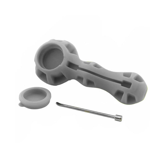 4.25" Silicone Hand Pipe w/ Glass Bowl, Dab tool & Dish (Assorted Colors) #SC6A