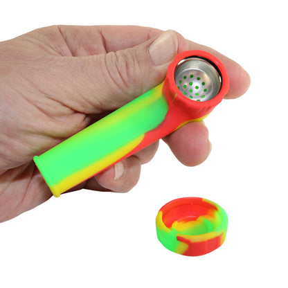 3.5" Silicone Hand Pipe w/ Metal Bowl & Carb - w/ Lid [HP-S-51] & w/o Lid - Now 18 Colors [HP-S51-A]