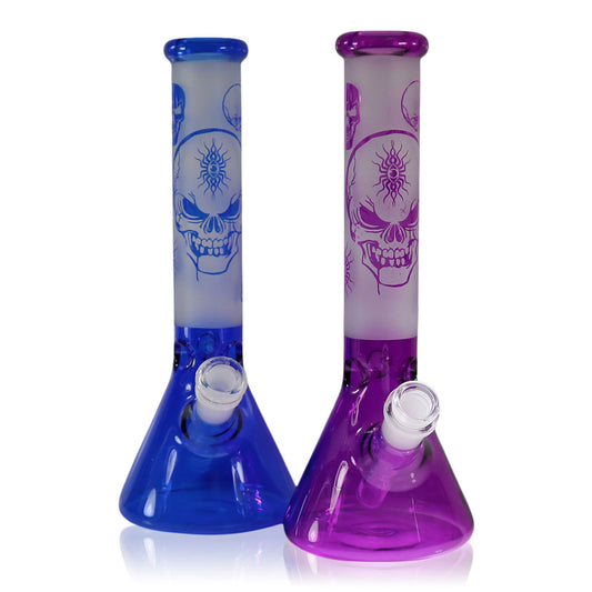 10" Glass Beaker w/ Skull Design and Five Piece Accessory Pack (Assorted Colors) #WP151