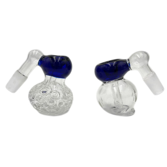 14mm Blue and Clear Glass Bulb Ash Catchers - 14mm Male 45° [AC-2]