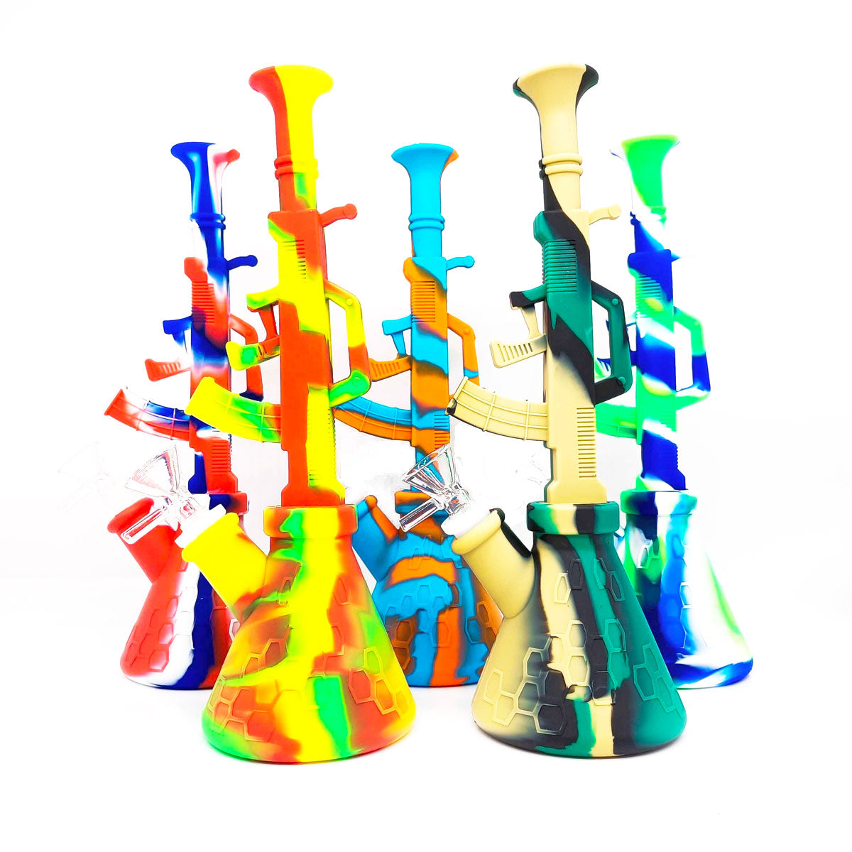 11" 14mm Silicone Dual-Use Gun Water Pipe & Nectar Collector- Assorted Colors [WP-S-22]