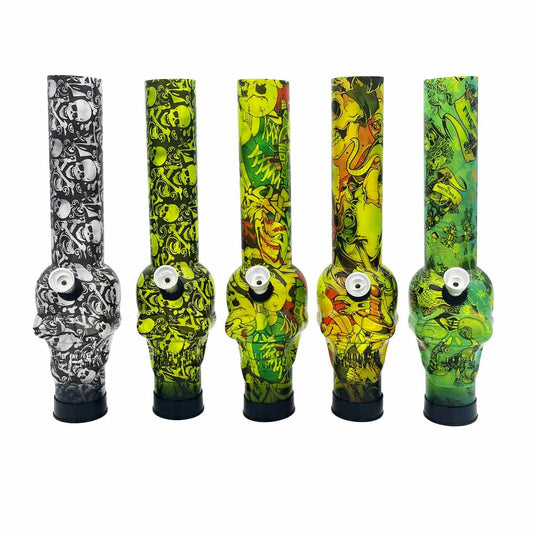 10” Acrylic Water Pipe - Skull Shape - Assorted Prints [WP-A-3]