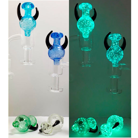 22mm Glow-in-the-Dark Horned Bubble Carb Cap - Assorted Colors [CC-G-61]