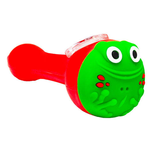 5" Silicone UV Reflective Frog Hand Pipe w/ Glass Bowl - Assorted Colors [HP-S-136]