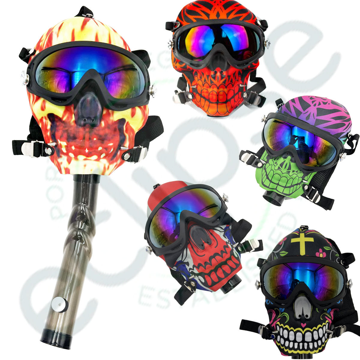 Gas Mask w/ Water Pipe, Goggles, Carrying Bag & Lots of Bling - Assorted Designs [GM-1]