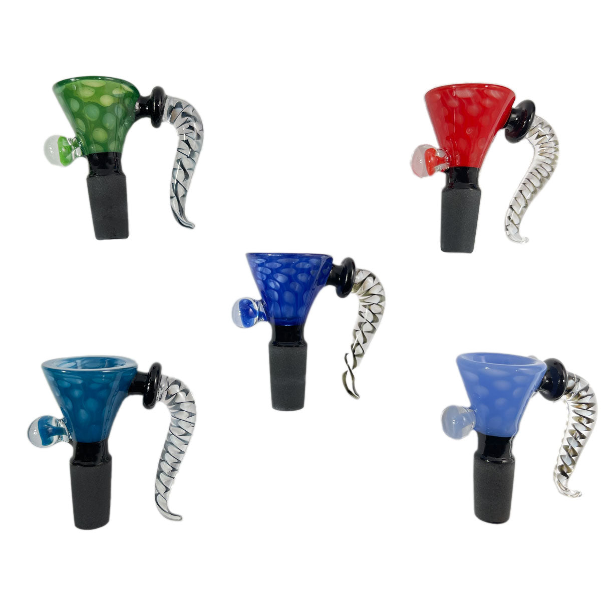 14mm Glass Funnel Bowl w/ Handle & Mushroom Button - Assorted Colors [GB-26]