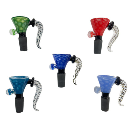 14mm Glass Funnel Bowl w/ Handle & Mushroom Button - Assorted Colors [GB-26]
