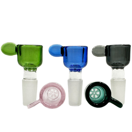 14mm Glass Bowl w/ Handle & Built-In Screen - Assorted Colors [GB-39]
