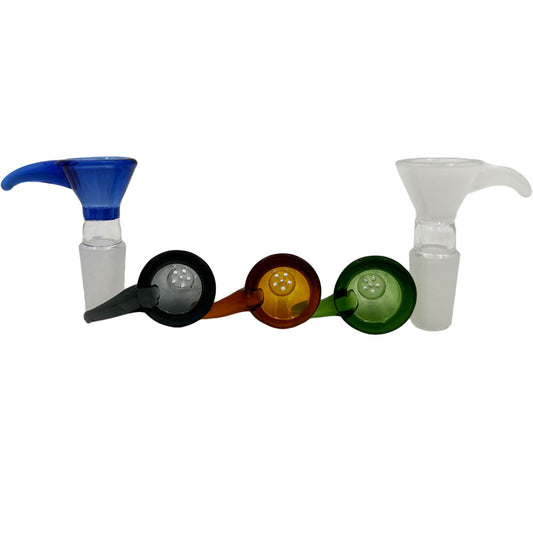 14mm Glass Funnel Bowl w/ Handle & Built-In Screen - Assorted Colors [GB-7D]