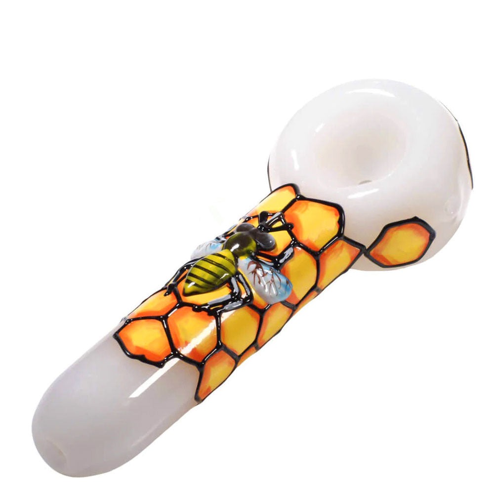 5” & 5.5" Hand Painted Glass Honeybee Spoon Hand Pipes [HP-G-115A & HP-G-115B]