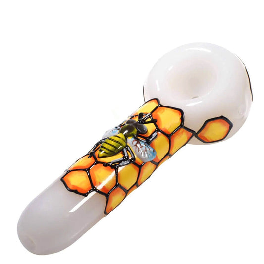 5” & 5.5" Hand Painted Glass Honeybee Spoon Hand Pipes [HP-G-115A & HP-G-115B]