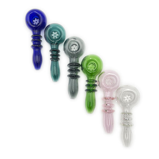 4.25 - 4.5" Glass Spoon Hand Pipe w/ Built-In Screen - Now  Choose From 11 Colors [HP-G-124]