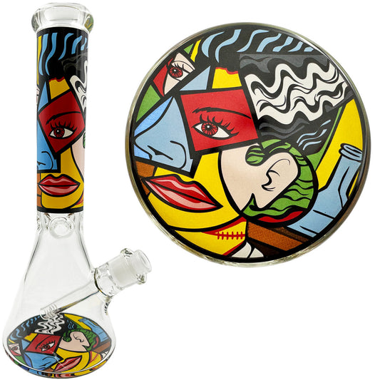 14" 7mm Beaker w/ Picasso Lady Designs - Assorted Prints  [WP-G-250]