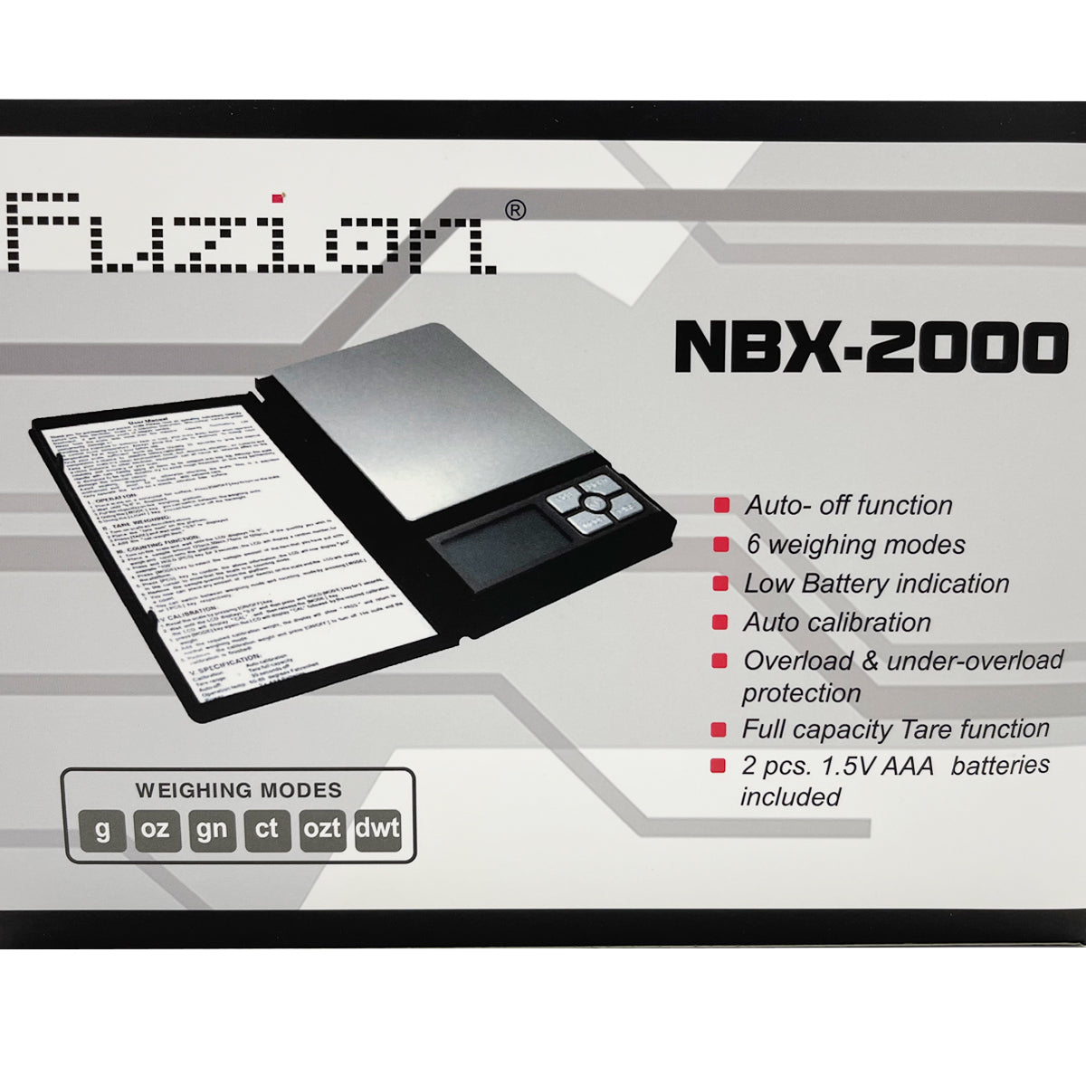 Fuzion NBX Series Digital Scale - 2,000g x 0.1g [NBX-2000]