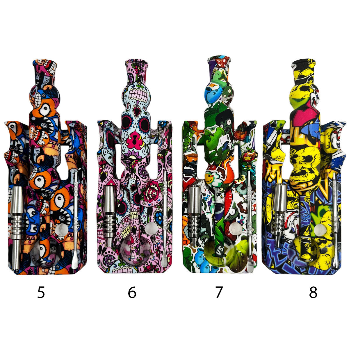10" 14mm Silicone Nectar Collector Set - Gift Box - Assorted Prints [NC-S-14B]