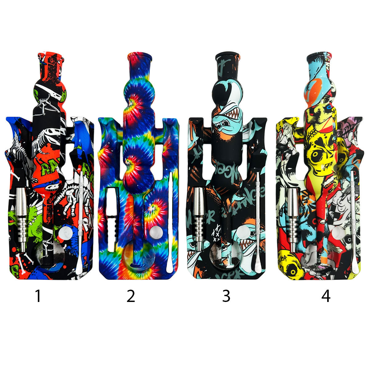 10" 14mm Silicone Nectar Collector Set - Gift Box - Assorted Prints [NC-S-14B]