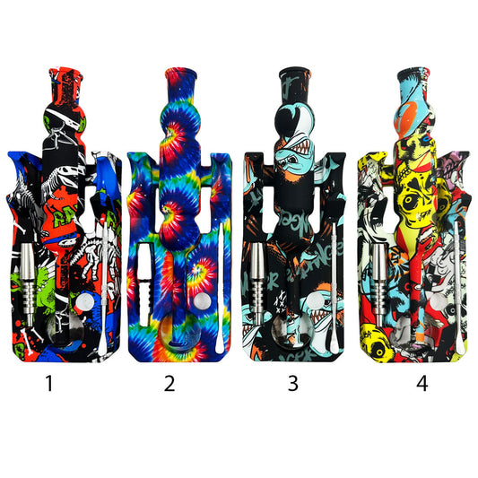 10" 14mm Silicone Nectar Collector Set - Gift Box - Assorted Prints [NC-S-14B]