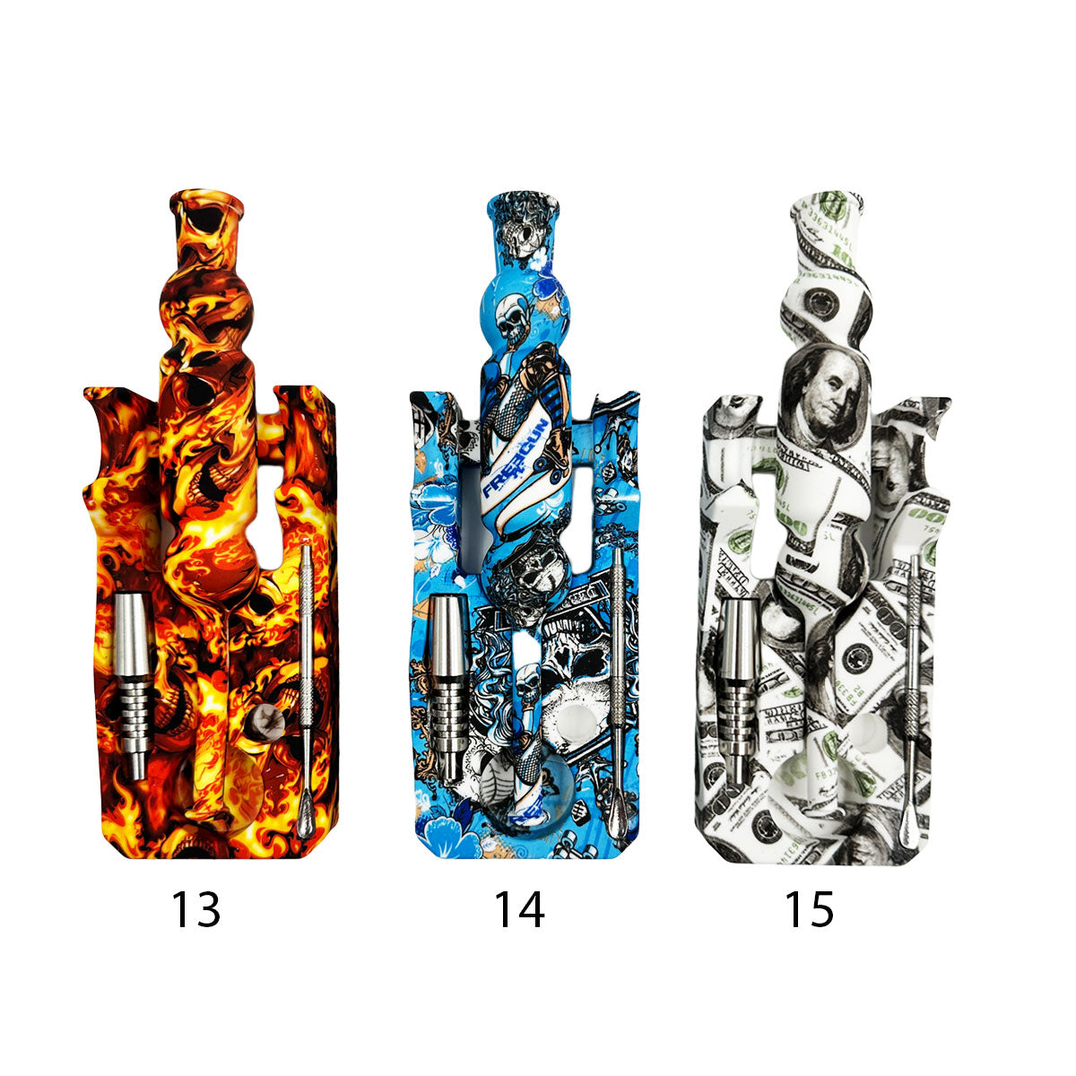 10" 14mm Silicone Nectar Collector Set - Gift Box - Assorted Prints [NC-S-14B]