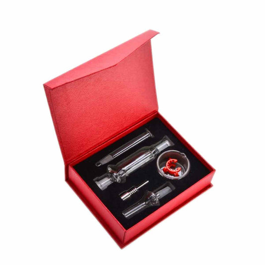 8" 10mm Glass Nectar Collector - Full Set w/ 2 Tips, Container, Dab Tool & Gift Box [NC-G-6]