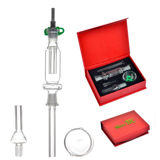 8" 10mm Glass Nectar Collector - Full Set w/ 2 Tips, Container, Dab Tool & Gift Box [NC-G-6]