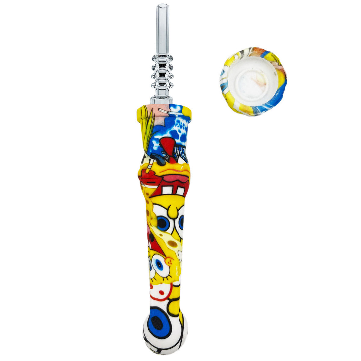 7.5" Sil. Nectar Collector Straw w/ 14mm Quartz Nail & Dab Dish - Now 19 Prints! [NC-S-7B-Q]