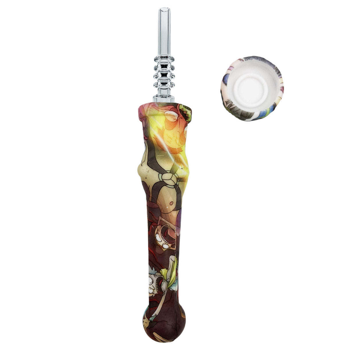 7.5" Sil. Nectar Collector Straw w/ 14mm Quartz Nail & Dab Dish - Now 19 Prints! [NC-S-7B-Q]