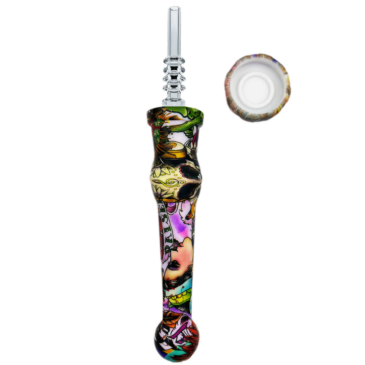 7.5" Sil. Nectar Collector Straw w/ 14mm Quartz Nail & Dab Dish - Now 19 Prints! [NC-S-7B-Q]
