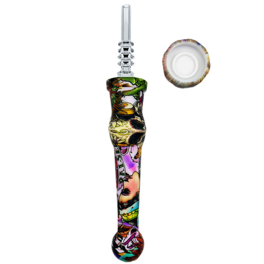 7.5" Sil. Nectar Collector Straw w/ 14mm Quartz Nail & Dab Dish - Now 19 Prints! [NC-S-7B-Q]