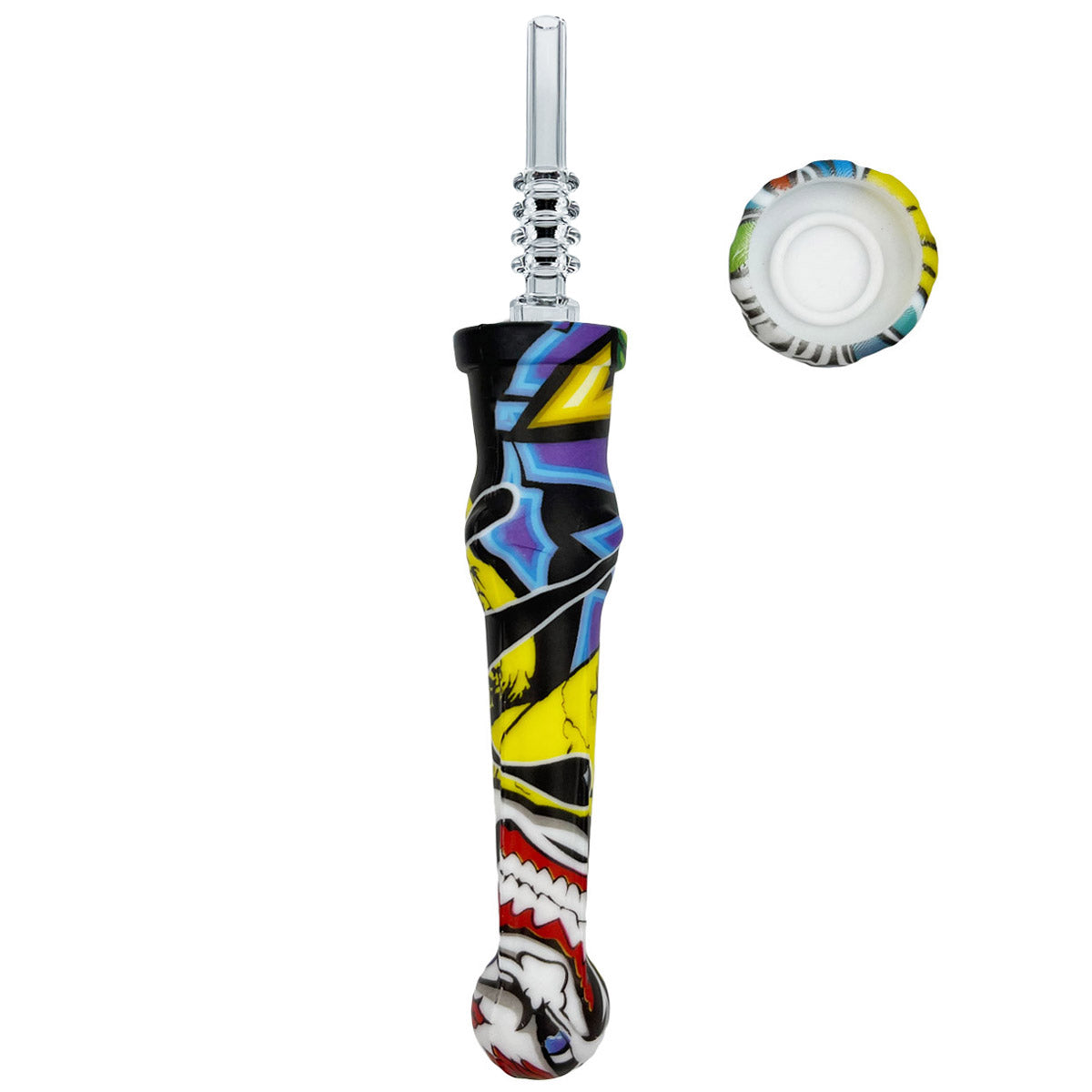 7.5" Sil. Nectar Collector Straw w/ 14mm Quartz Nail & Dab Dish - Now 19 Prints! [NC-S-7B-Q]