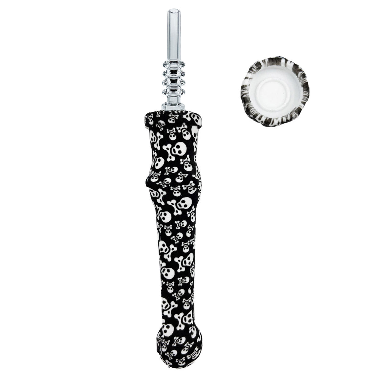 7.5" Sil. Nectar Collector Straw w/ 14mm Quartz Nail & Dab Dish - Now 19 Prints! [NC-S-7B-Q]