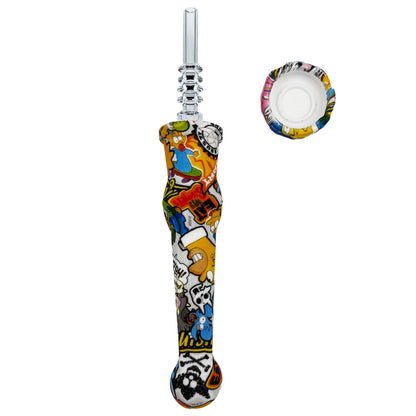 7.5" Sil. Nectar Collector Straw w/ 14mm Quartz Nail & Dab Dish - Now 19 Prints! [NC-S-7B-Q]